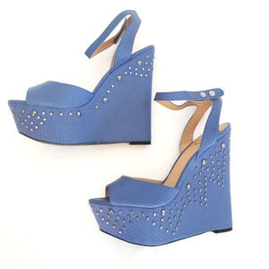 Penny Loves Kenny SIZE 10 Blue Stud Platform Felicity Open Toe Sandal Heels FLAW